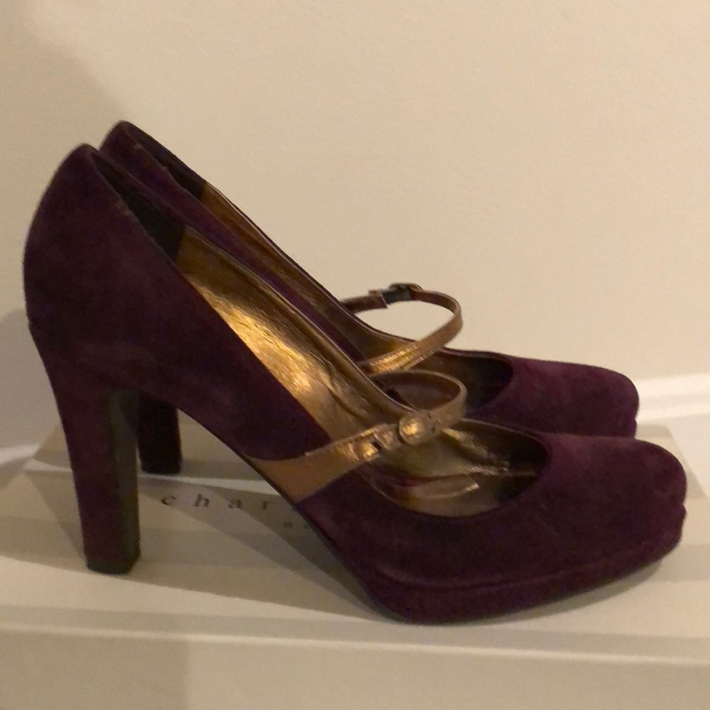 Charles Nolan New York Aubergine Suede Heels